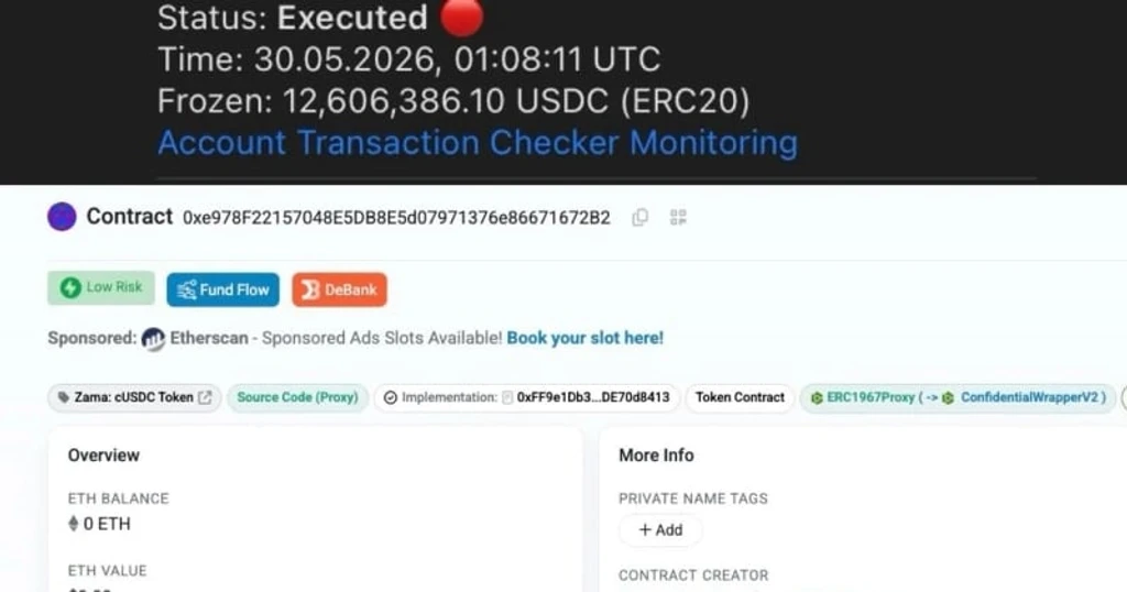 Circle freezes Zama's USDC contract, locks $13M amid rug pull probe