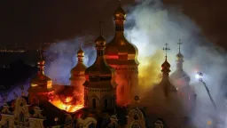 Historic Kyiv Monastery Engulfed as Deadly Russian Strikes Kill Nine